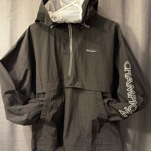 Champion Black 1/4 Zip | Hooded Windbreaker | Women’s M